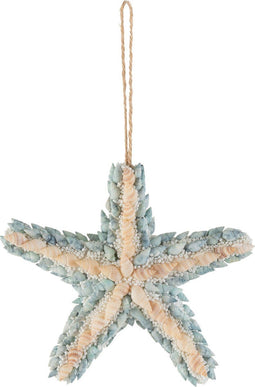 J-Line kersthanger Zeester Schelpen - natuursteen - beige/blauw - 3 stuks