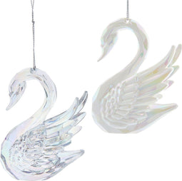 4 inch Acrylic Opalescent White & Clear Swan Orns 2/Asstd. 5x5x10 c...