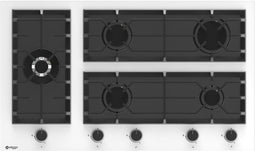 Wiggo WH-G935GR(W) - Inbouw Gaskookplaat - 5 Kookzones met Wokbrander - Wit Glas - 90cm