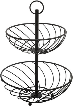 Dubbele etagere fruitschaal/fruitmand rond zwart metaal 27 x 39 cm - Fruitschalen/fruitmanden - Draadmand van metaal