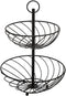 Dubbele etagere fruitschaal/fruitmand rond zwart metaal 27 x 39 cm - Fruitschalen/fruitmanden - Draadmand van metaal