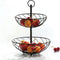 Dubbele etagere fruitschaal/fruitmand rond zwart metaal 27 x 39 cm - Fruitschalen/fruitmanden - Draadmand van metaal