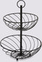 Dubbele etagere fruitschaal/fruitmand rond zwart metaal 27 x 39 cm - Fruitschalen/fruitmanden - Draadmand van metaal
