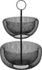 Dubbele etagere fruitschaal/fruitmand rond zwart metaal 29 x 47 cm - Fruitschalen/fruitmanden - Draadmand van metaal