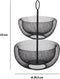 Dubbele etagere fruitschaal/fruitmand rond zwart metaal 29 x 47 cm - Fruitschalen/fruitmanden - Draadmand van metaal