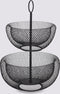 Dubbele etagere fruitschaal/fruitmand rond zwart metaal 29 x 47 cm - Fruitschalen/fruitmanden - Draadmand van metaal