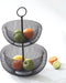 Dubbele etagere fruitschaal/fruitmand rond zwart metaal 29 x 47 cm - Fruitschalen/fruitmanden - Draadmand van metaal