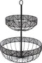 Dubbele etagere fruitschaal/fruitmand rond zwart metaal 30 x 42 cm - Fruitschalen/fruitmanden - Draadmand van metaal
