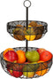 Dubbele etagere fruitschaal/fruitmand rond zwart metaal 30 x 42 cm - Fruitschalen/fruitmanden - Draadmand van metaal