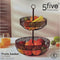 Dubbele etagere fruitschaal/fruitmand rond zwart metaal 30 x 42 cm - Fruitschalen/fruitmanden - Draadmand van metaal