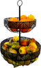 Dubbele etagere fruitschaal/fruitmand rond zwart metaal 30 x 42 cm - Fruitschalen/fruitmanden - Draadmand van metaal