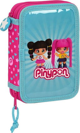 Dubbele etui Pinypon Blauw Roze 12.5 x 19.5 x 4 cm (28 Onderdelen)