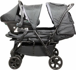 Dubbele kinderwagen - BAMBISOL - Gecombineerde dubbele kinderwagen + I-size autostoeltje - 4 wielen - Zwart