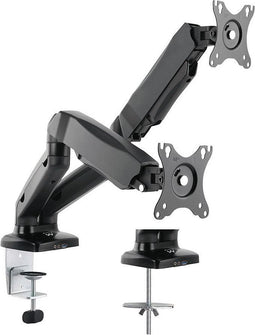 Dubbele Monitor arm met gasveer – Monitor beugel voor 2 schermen 13-32 inch – VESA 75x75, 100x100 - Draai- kantel- en zwenkbaar – Incl. USB en audio poorten – Ewent EW1516
