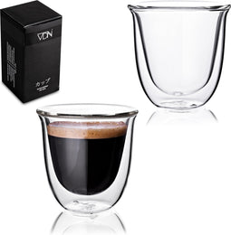 Dubbelwandige ESPRESSO glazen van borosilicaat - Warme en koude dranken kopjes - 70 ML - Set van 2