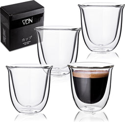 Dubbelwandige ESPRESSO glazen van borosilicaat - Warme en koude dranken kopjes - 70 ML - Set van 4
