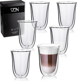 Dubbelwandige Koffieglazen Theeglazen - 300 ML koffietassen - Set Van 6 Handgeblazen Cappuccino Latte Macchiato Glazen Dubbelwandig - VDN