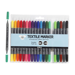 Creativ Company Dubbelzijdige textielstiften - basiskleuren, 20st.