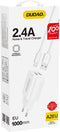 Dudao - Stekker met USB aansluiting (5V) - USB naar Micro USB oplader - 2.4A oplaadkabel - Datakabel - 1 Meter - Wit