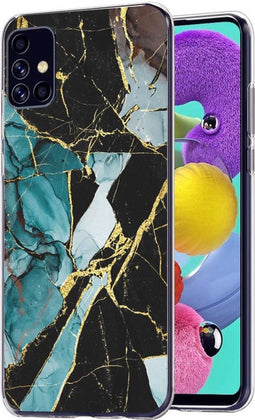 iMoshion Hoesje Geschikt voor Samsung Galaxy A51 Hoesje Siliconen - iMoshion Design hoesje - Zwart / Meerkleurig / Blauw / Shattered Blue Marble