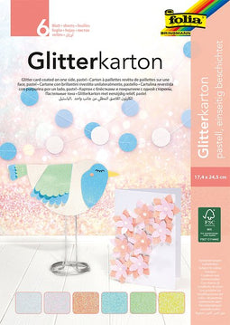 Folia Paper - Glitterkarton folia 174x245mm 6vel pastel assorti | Pak a 6 vel | 5 stuks