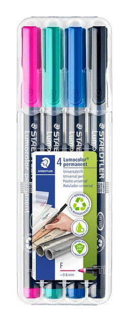 Staedtler - Viltstift Lumocolor 318 permanent F set à 4 kleuren | Etui a 4 stuk | 10 stuks
