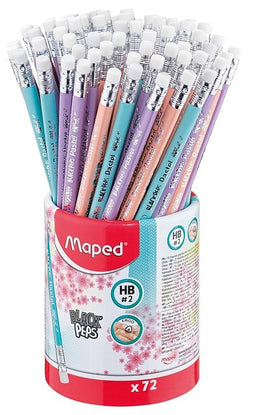 Maped - Potlood Black'peps pastel HB met gum display-koker à 72 stuks assorti