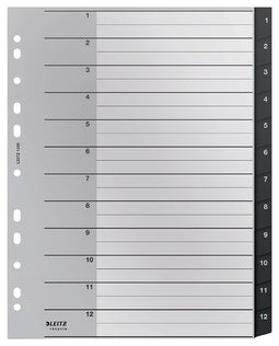 Leitz - Tabblad Recycle A4 11-gaats 1-12 extra breed PP | 1 set | 100 stuks