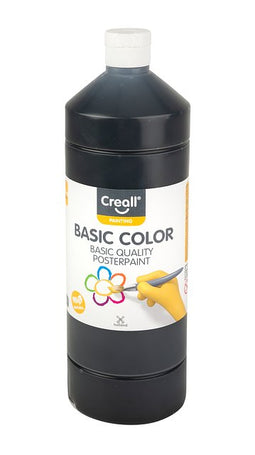 Creall - Plakkaatverf basic 20 zwart 1000 ml | Fles a 1000 milliliter | 6 stuks
