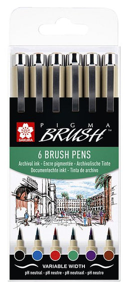 Sakura - Brushpen pigma set 6 kleuren | 6 stuks