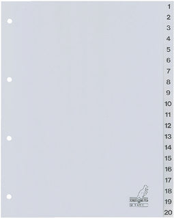 Kangaro - Tabbladen 4-gaats G420C 1-20 genummerd grijs PP | 1 set | 25 stuks