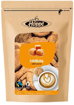 Hoppe - Koekjes hoppe cookies fairtrade caramel zeezout | Zak a 900 gram | 4 stuks