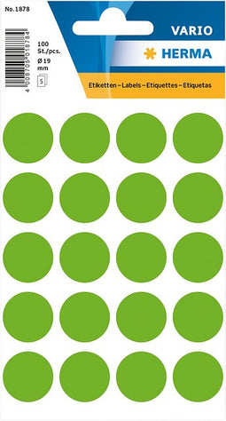 HERMA - Etiket 1878 rond 19mm fluor groen 100 stuks