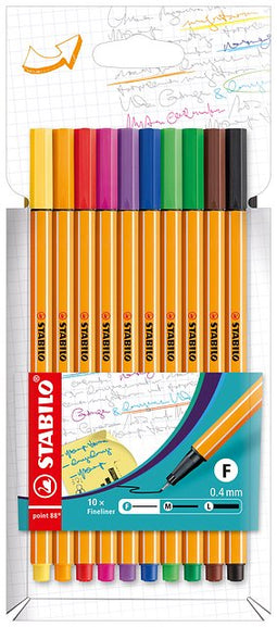 Stabilo - Fineliner point 88 etui à 10 kleuren | Etui a 10 stuk | 10 stuks