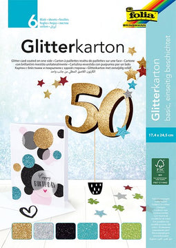 Folia Paper - Glitterkarton folia 174x245mm 6vel basis assorti