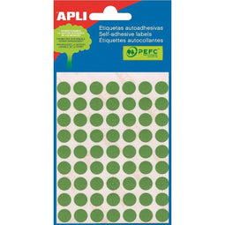 Apli - ronde etiketten in etui diameter 10 mm, groen, 315 stuks, 63 per blad (2054)