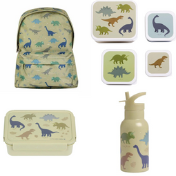 A Little Lovely Company Back to school set - Rugzak/Drinkfles RVS/4 Snackdozen/Bentobox- Dinosauruss