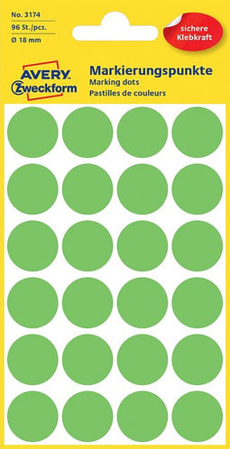 Avery Zweckform - Etiket Zweckform 3174 rond 18mm lichtgroen 96 stuks | Pak a 4 vel | 10 stuks