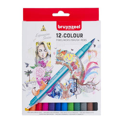Bruynzeel - Fineliner brush pen bruynzeel set 12 kleuren | Set a 6 stuk | 6 stuks