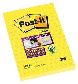 Post-it - Memoblok 660 Super Sticky 102x152 geel met lijn | 6 stuks