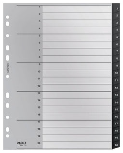 Leitz - Tabblad Recycle A4 11-gaats 1-20 extra breed PP | 1 set | 100 stuks
