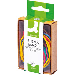 Q-CONNECT - Q-CONNECT elastieken, breedte 1,5 mm, verschillende lengtes, 15 g, geassorteerde kleuren