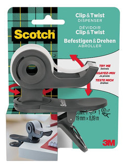 Scotch - Plakbandhouder Clip C19 donkergrijs + 1rol magic e 19mmx8.89m | 1 stuk | 6 stuks