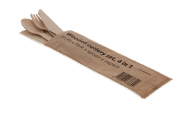 Klika - Houten bestekset 4/1 mes + vork + lepel + servet (FSC) | 250 stuks