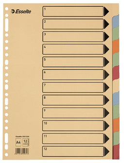 Esselte - Tabbladen A4 23-gaats karton 12-delig assorti | 1 stuk | 25 stuks