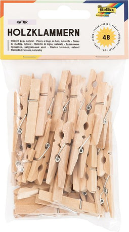 Folia Paper - Wasknijper folia 48 stuks drie formaten hout