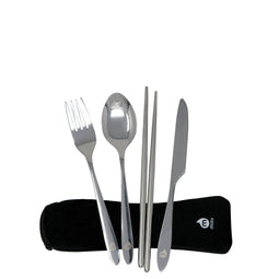 Mizu - Reusable Stainless Steel Cutlery | Neoprene Pouch | Fork, Knife, Spoon, Chopsticks & Straw