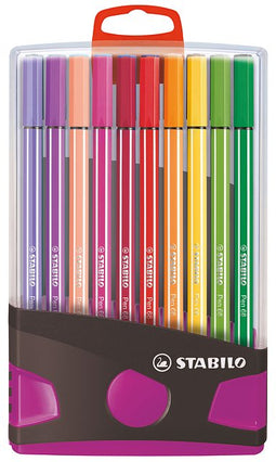 Stabilo - Viltstift pen 68/20 antrac/roze etui 20st | Etui a 20 stuk | 10 stuks