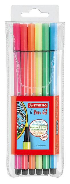 Stabilo - Viltstift pen 68/6 m fluor ass 6st | Etui a 6 stuk | 10 stuks