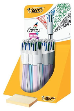 Bic - Balpen 4kleuren Shine zilver/paars/roze/blauw | Display a 20 stuk x 20 display | 20 stuks